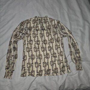 Haver & Blair Shirt Womens XS Beige Chain Link Print Long Sleeve Blouse Top